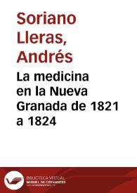 Portada:La medicina en la Nueva Granada de 1821 a 1824