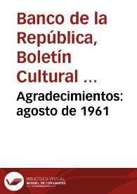 Portada:Agradecimientos: agosto de 1961