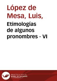 Portada:Etimologías de algunos pronombres - VI