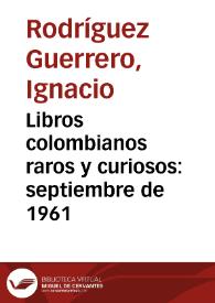 Portada:Libros colombianos raros y curiosos: septiembre de 1961