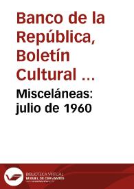 Portada:Misceláneas: julio de 1960