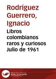 Portada:Libros colombianos raros y curiosos Julio de 1961