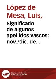 Portada:Significado de algunos apellidos vascos: nov./dic. de 1959