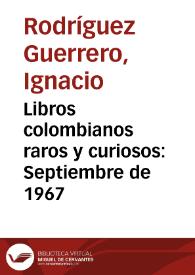 Portada:Libros colombianos raros y curiosos: Septiembre de 1967