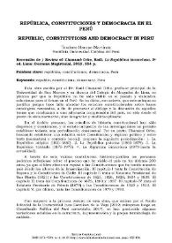 Portada:República, constituciones y democracia en el Perú  / Teodoro Hampe Martínez