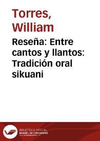 Portada:Reseña: Entre cantos y llantos: Tradición oral sikuani