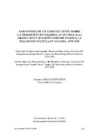 Portada:A propósito de un libro reciente sobre la Transición en Navarra. Juan-Cruz Alli Aranguren y Joaquín Gortari Unanua, \"La
Transición política en Navarra, 1979-1982\" / Fernando Mikelarena Peña