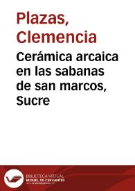 Portada:Cerámica arcaica en las sabanas de san marcos, Sucre