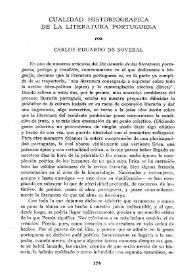 Portada:Cualidad historiográfica de la literatura portuguesa / por Carlos Eduardo de Soveral