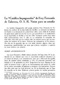 Portada:\"La Católica Impugnación\" de fray Fernando de Talavera, O. S. H. : Notas para su estudio / Juan Meseguer Fernández