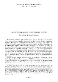 Portada:La asistencia médica en la obra de Platón / Pedro Laín Entralgo