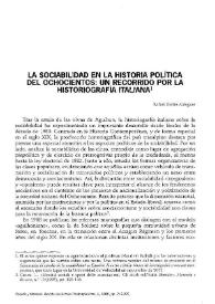 Portada:La sociabilidad en la historia política del ochocientos: un recorrido por la historiografía italiana / Rafael Zurita Aldeguer