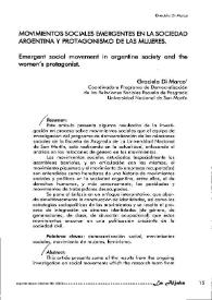 Portada:Movimientos sociales emergentes en la sociedad argentina y protagonismo de las mujeres / Graciela di Marco