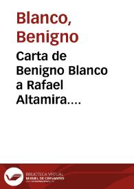 Portada:Carta de Benigno Blanco a Rafael Altamira. Rivadesella, 27 de junio de 1910