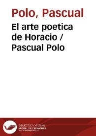 Portada:El arte poetica de Horacio / Pascual Polo