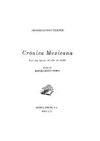 Portada:Crónica mexicana : escrita hacia el año de 1598 / Hernando Alvarado Tezozómoc ; notas de Manuel Orozco y Berra