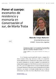 Portada:Poner el cuerpo: escenarios de resistencia y memoria en \"Conversación al sur\", de Marta Traba / Marcela Crespo Buiturón