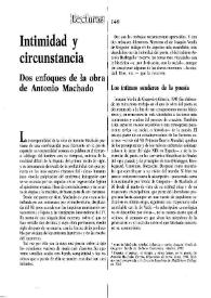 Portada:Intimidad y circunstancia. Dos enfoques de la obra de Antonio Machado / Manuel Rico