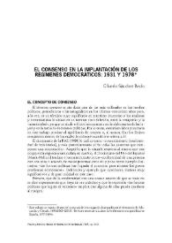 Portada:El consenso en la implantación de los regímenes democráticos: 1931 y 1978 / Glicerio Sánchez Recio