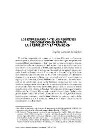 Portada:Los empresarios ante los regímenes democráticos en España: la II República y la Transición / Ángeles González Fernández
