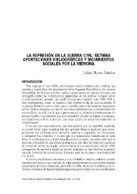 Portada:La represión en la Guerra Civil: últimas aportaciones bibliográficas y movimientos sociales por la memoria / Julián Chaves Palacios
