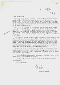 Portada:Carta de Ramón J. Sender a Camilo José Cela. 2 de septiembre de 1976