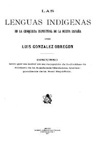 Portada:Las lenguas indígenas en la conquista espiritual de la Nueva España  / por Luis González Obregón