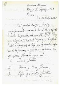 Portada:Carta de Jorge Guillén a Camilo José Cela. Roma, 31 de mayo de 1960
