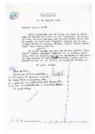 Portada:Carta de Max Aub a Camilo José Cela. México, 31 de mayo de 1958