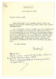 Portada:Carta de Max Aub a Camilo José Cela. México, 25 de mayo de 1970