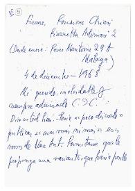 Portada:Carta de Jorge Guillén a Camilo José Cela. Firenze, 4 de diciembre de 1968

