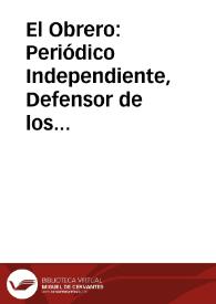 Portada:El Obrero: Periódico Independiente, Defensor de los Intereses de la Clase Obrera