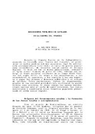 Portada:Movimientos populares en Cataluña en la Guerra del Francés / por A. Moliner Prada