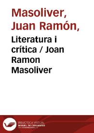 Portada:Literatura i crítica / Joan Ramon Masoliver