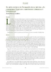 Portada:El mito clásico de Pigmalión en la décima \"Al carpintero Narciso\": cuestiones literarias y lingüísticas / Andrés Monroy Caballero