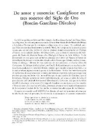Portada:De amor y ausencia: Castiglione en tres sonetos del Siglo de Oro (Boscán-Garcilaso-Dávalos) / Alicia de Colombí-Monguió