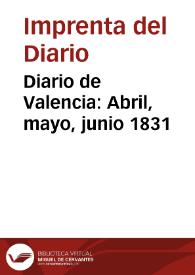 Portada:Diario de Valencia: Abril, mayo, junio 1831