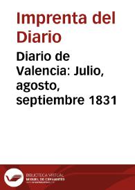 Portada:Diario de Valencia: Julio, agosto, septiembre 1831