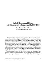 Portada:Rafael Altamira en México: actividades con la colonia española 1909-1910 / Juan Manuel Ledezma Martínez