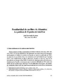 Portada:Peculiaridad de un libro de Altamira: "La política de España en América" / José Ferrándiz Lozano