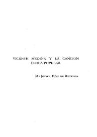 Portada:Vicente Medina y la canción lírica popular / M.ª Josefa Díez de Revenga