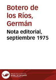 Portada:Nota editorial, septiembre 1975