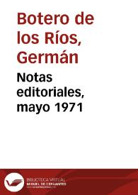 Portada:Notas editoriales, mayo 1971