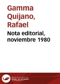 Portada:Nota editorial, noviembre 1980