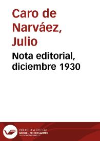 Portada:Nota editorial, diciembre 1930