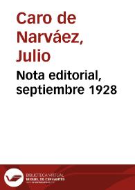 Portada:Nota editorial, septiembre 1928