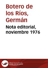 Portada:Nota editorial, noviembre 1976