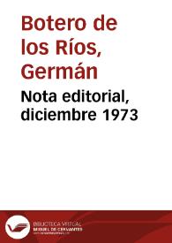 Portada:Nota editorial, diciembre 1973