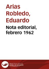 Portada:Nota editorial, febrero 1962