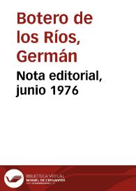 Portada:Nota editorial, junio 1976